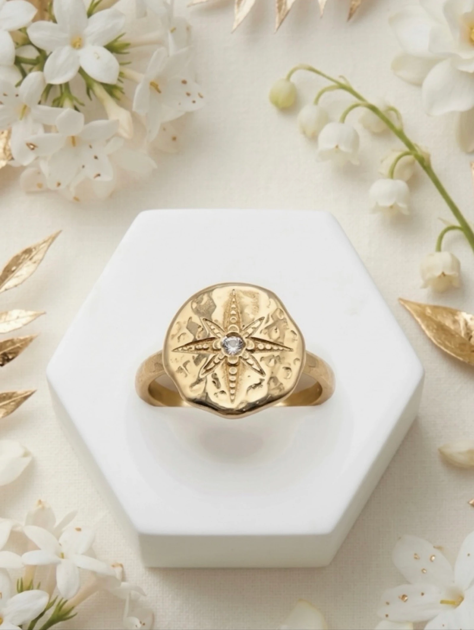 Bague dorée en acier, inoxydable, ajustable